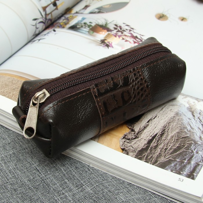 Ключница, отдел на молнии, кольцо, крокодил, цвет коричневый