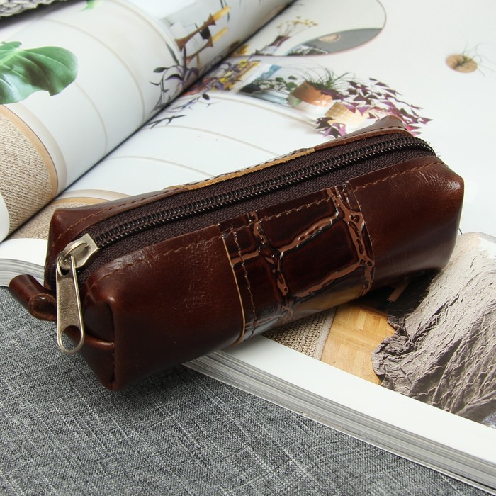 Ключница, отдел на молнии, кольцо, пулап/скат, цвет коричневый/тёмно-коричневый