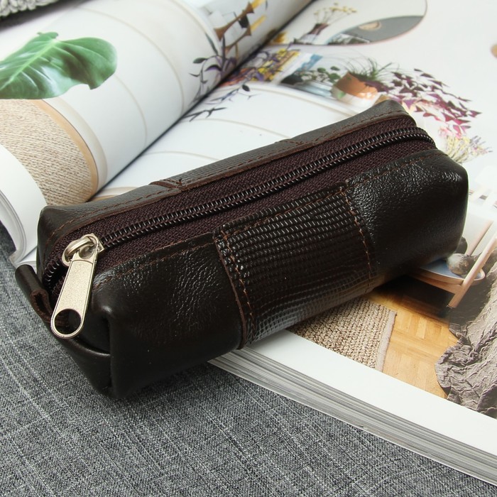 Ключница, отдел на молнии, кольцо, игуана, цвет коричневый