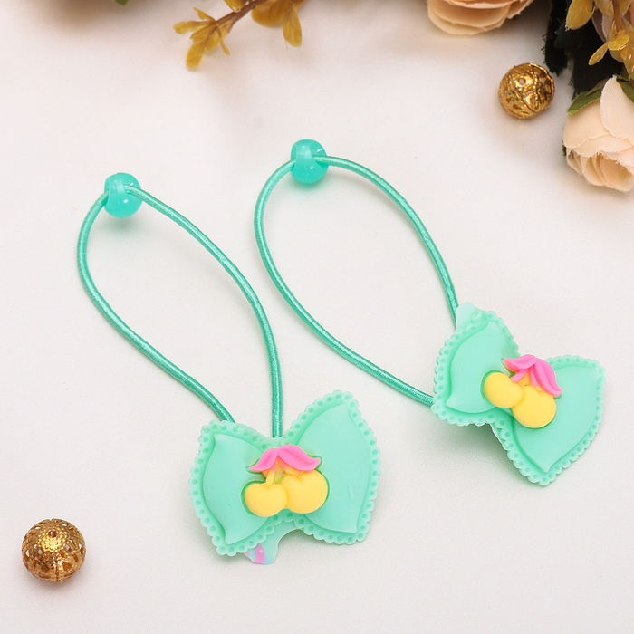 Резинка для волос "Нежность" вишенки на бантике, микс