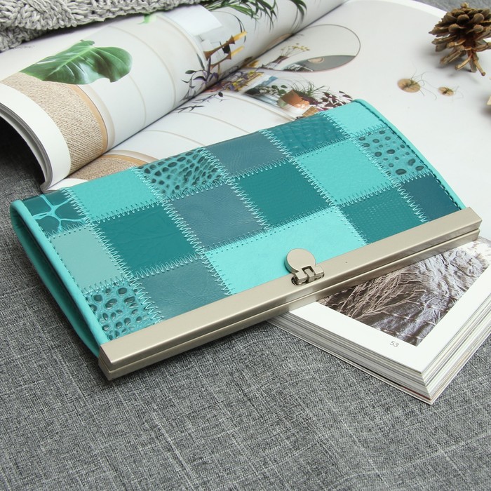 Кошелёк женский, 3 отдела, для карт, для монет, цвет бирюзовый