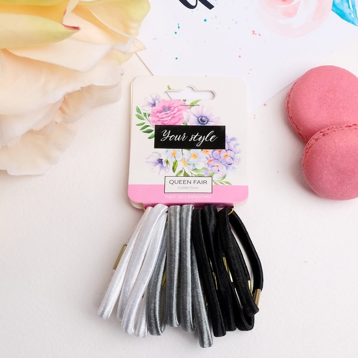 Резинка для волос "Тофи" (набор 12 шт) белые, серебристые, чёрные