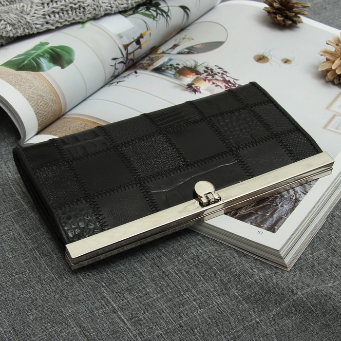 Кошелёк женский, 3 отдела, для карт, для монет, цвет чёрный