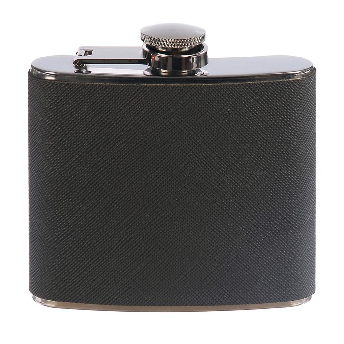 Фляжка 150 мл, металл, кожзам, серая, 9х9.5 см