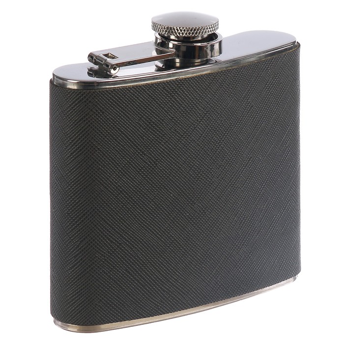 Фляжка 150 мл, металл, кожзам, серая, 9х9.5 см