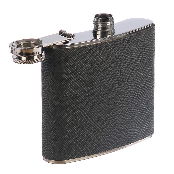 Фляжка 150 мл, металл, кожзам, серая, 9х9.5 см