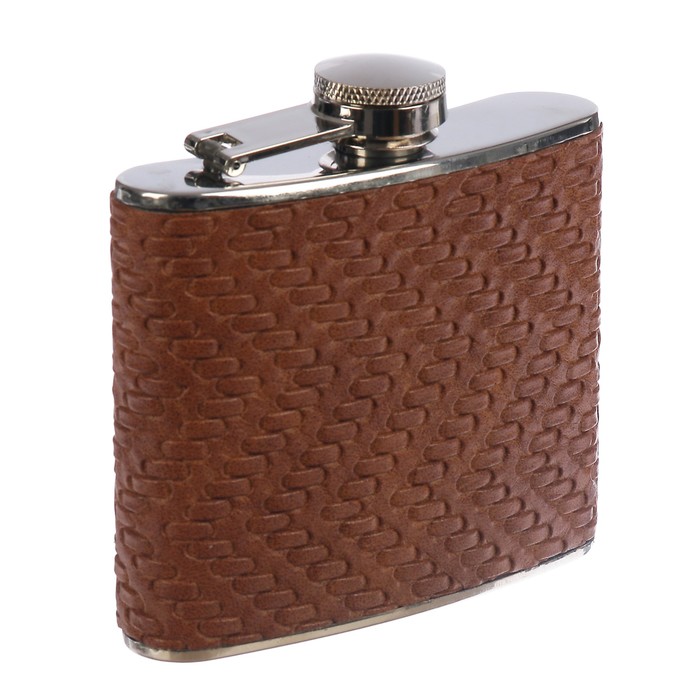 Фляжка 150 мл, кожзам, коричневая плетёнка, 9х9.5 см