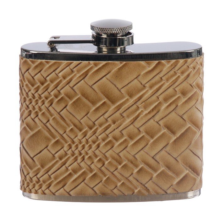 Фляжка 150 мл, кожзам, рисунок асимметрия, бежевая, 9х9.5 см
