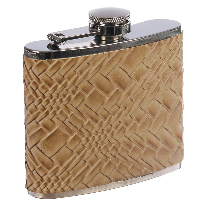Фляжка 150 мл, кожзам, рисунок асимметрия, бежевая, 9х9.5 см