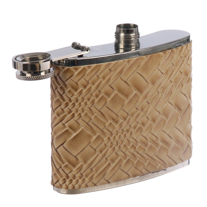 Фляжка 150 мл, кожзам, рисунок асимметрия, бежевая, 9х9.5 см