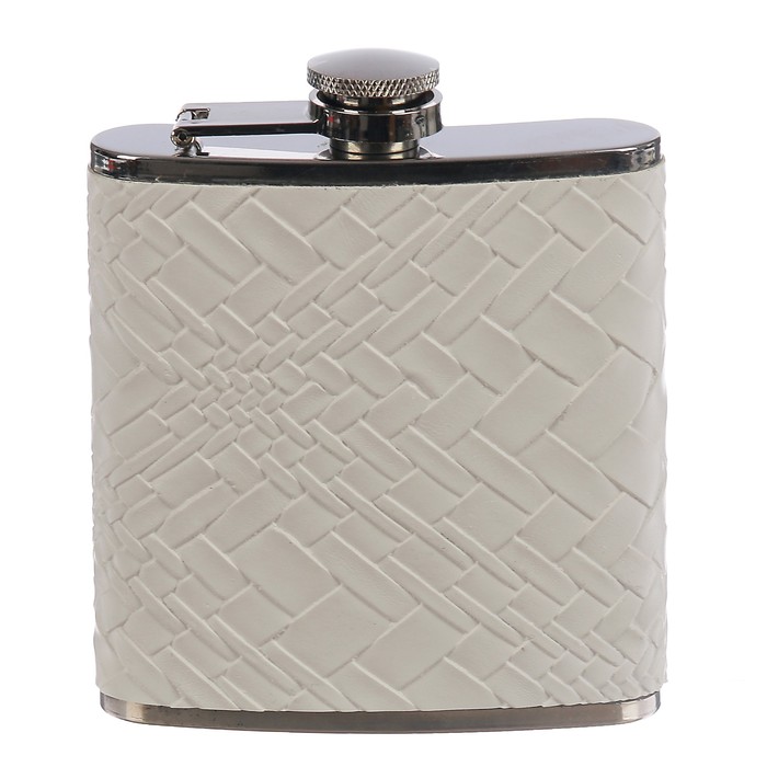 Фляжка 180 мл, рисунок ассиметрия, металл, кожзам, белая, 9х9.5 см