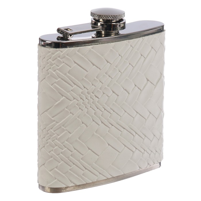 Фляжка 180 мл, рисунок ассиметрия, металл, кожзам, белая, 9х9.5 см