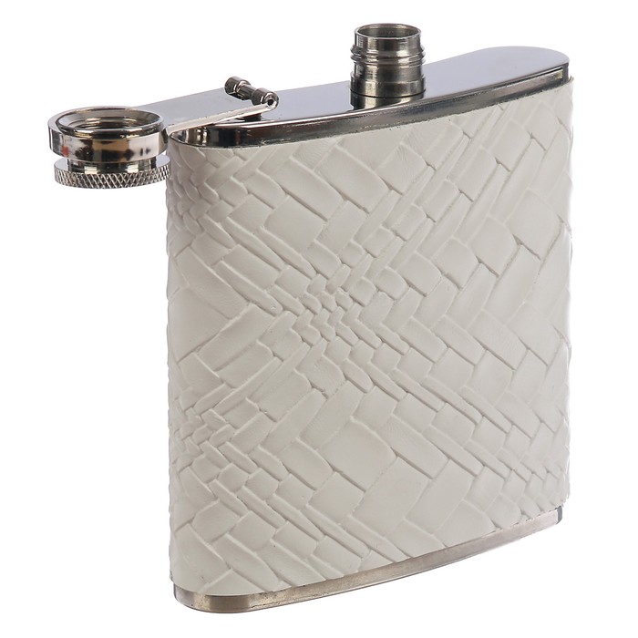 Фляжка 180 мл, рисунок ассиметрия, металл, кожзам, белая, 9х9.5 см