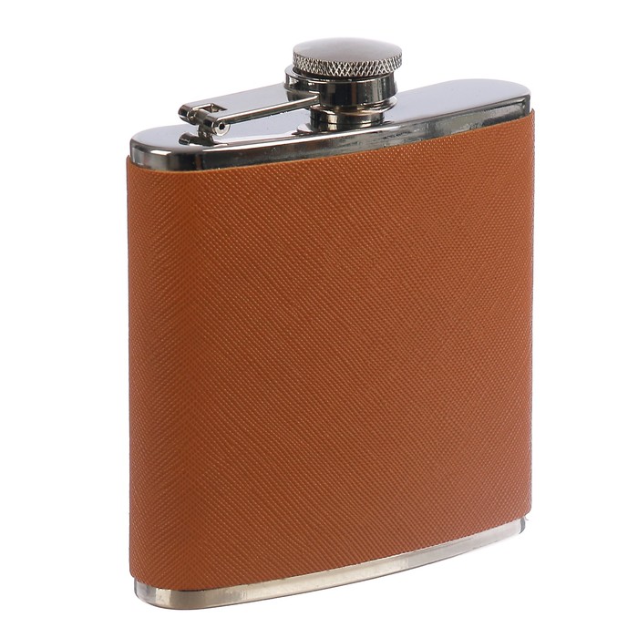 Фляжка 180 мл, металл, кожзам, под джинсу, коричневая, 9х9.5 см