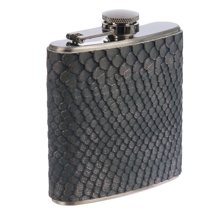 Фляжка 180 мл, металл, кожзам, рептилия, цвет мокрый асфальт, 9х9.5 см