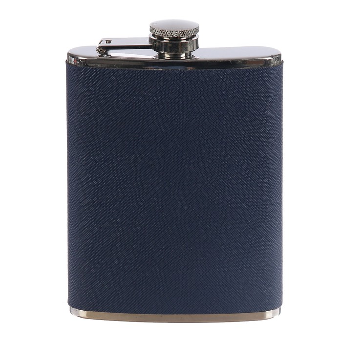 Фляжка 240 мл, металл, кожзам, под джинсу, синяя, 9х12 см