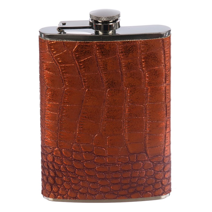 Фляжка 270 мл, металл, кожзам, под змею, блестящая, медная, 9х14.5 см