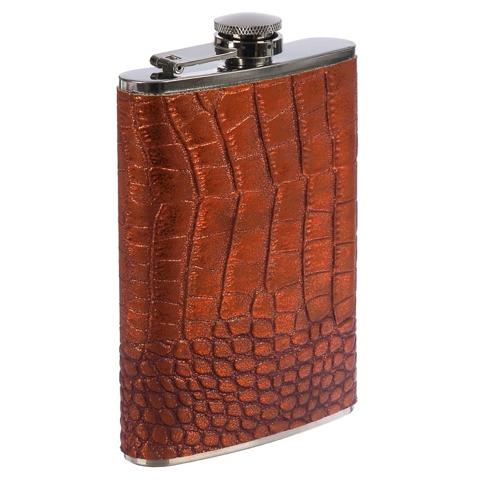 Фляжка 270 мл, металл, кожзам, под змею, блестящая, медная, 9х14.5 см