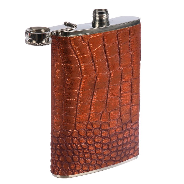 Фляжка 270 мл, металл, кожзам, под змею, блестящая, медная, 9х14.5 см