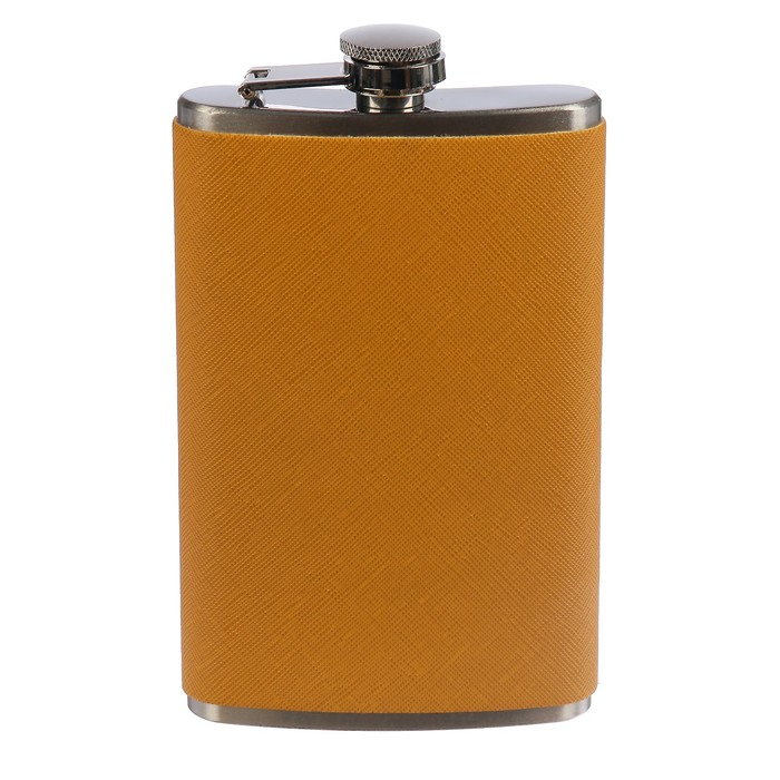 Фляжка 300 мл, под джинсу, металл, кожзам, горчичная, 9.5х16 см