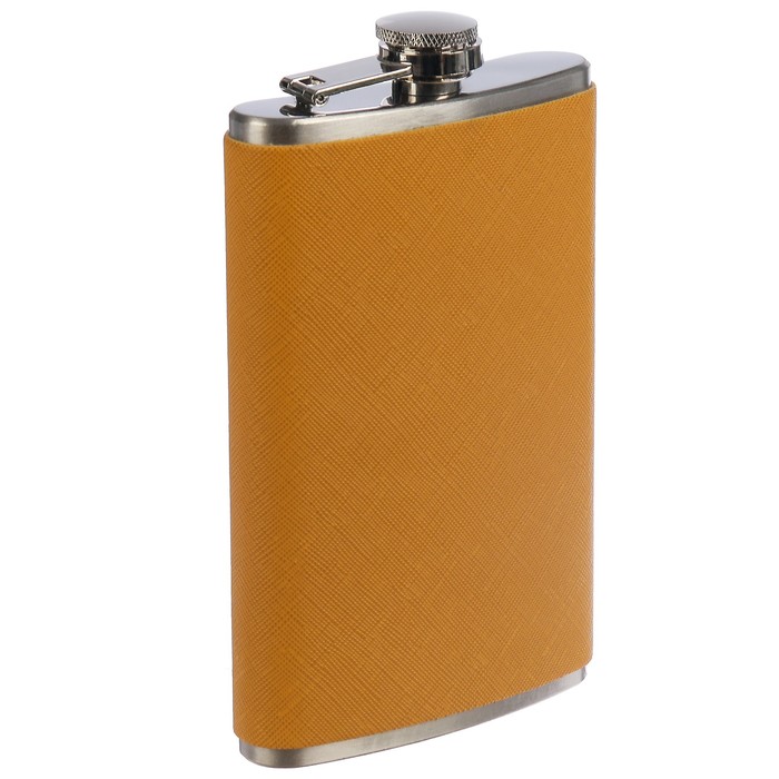 Фляжка 300 мл, под джинсу, металл, кожзам, горчичная, 9.5х16 см