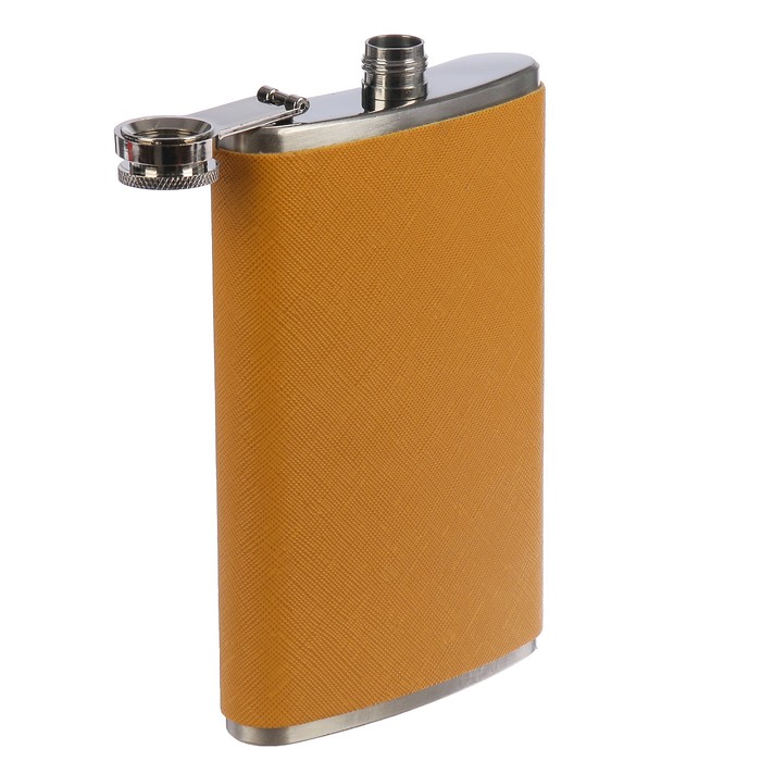 Фляжка 300 мл, под джинсу, металл, кожзам, горчичная, 9.5х16 см