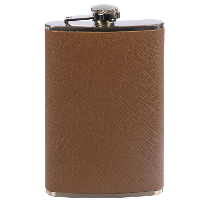 Фляжка 300 мл, под джинсу, металл, кожзам, светло-коричневая, 9.5х16 см