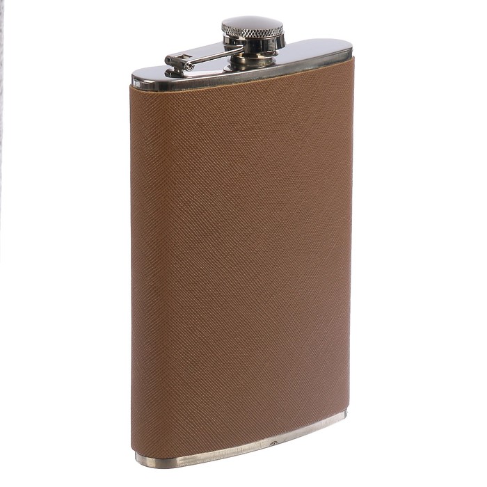 Фляжка 300 мл, под джинсу, металл, кожзам, светло-коричневая, 9.5х16 см