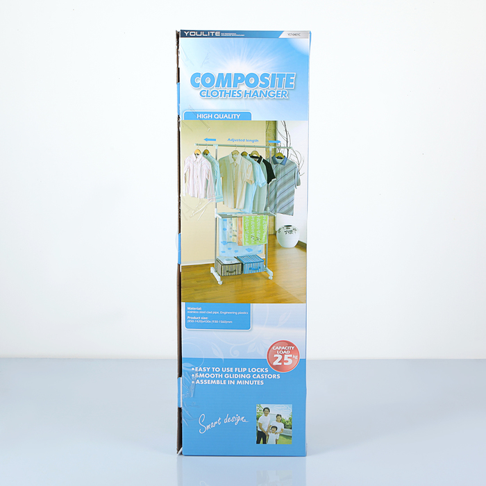 Стойка-сушилка для одежды на колесах телескопическая 142x43x156 см