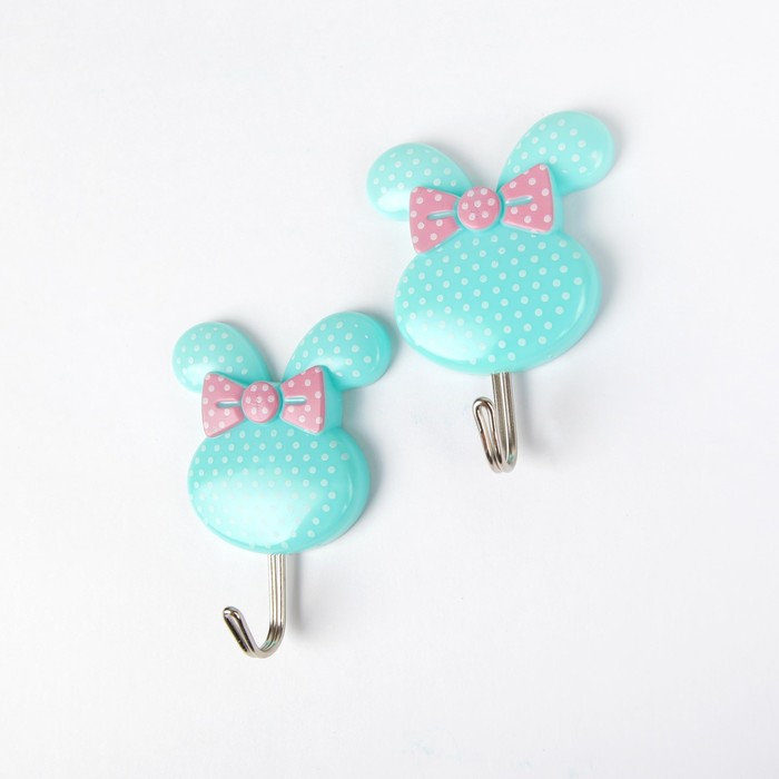 Набор крючков на липучке "Зайки" 2 шт, цвет МИКС