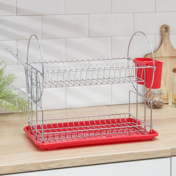 фото Сушилка для посуды 2-х ярусная, цвет микс