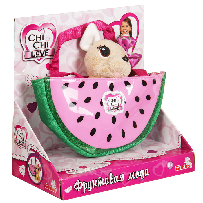 Мягкая игрушка "Chi-Chi love: Фруктовая мода" с сумочкой, 18 см