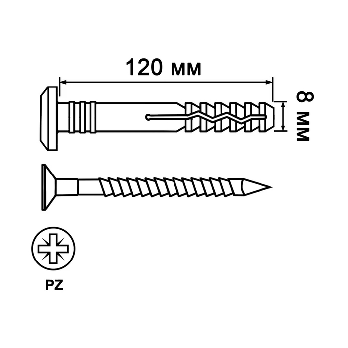 Дюбель-гвоздь STAYER Master, 8 x 120 мм, потайной бортик, полипропилен., в упаковке 50 шт.