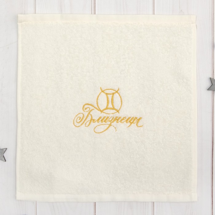 Полотенце махровое "Близнецы" 30х30 см, цвет молочный, 100% хлопок, 340 г/м2