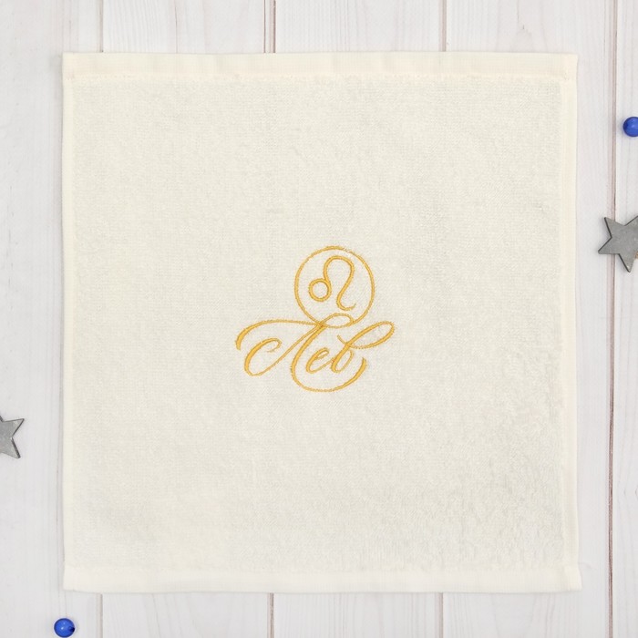 Полотенце махровое "Лев" 30х30 см, цвет молочный, 100% хлопок, 340 г/м2