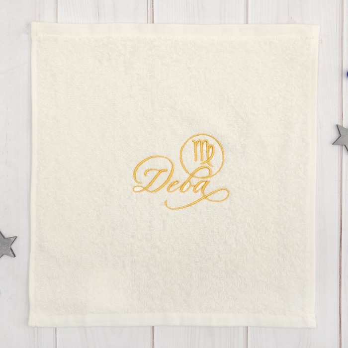 Полотенце махровое "Дева" 30х30 см, цвет молочный, 100% хлопок, 340 г/м2