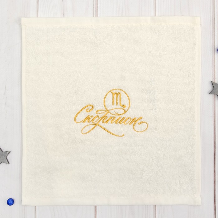 Полотенце махровое "Скорпион" 30х30 см, цвет молочный, 100% хлопок, 340 г/м2