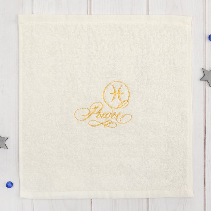 Полотенце махровое "Рыбы" 30х30 см, цвет молочный, 100% хлопок, 340 г/м2