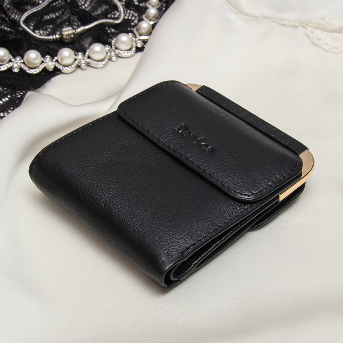 Кошелёк женский, 3 отдела, для карт, для монет, цвет чёрный