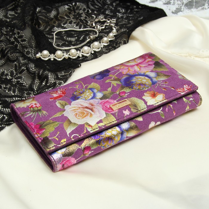 Кошелёк женский, 2 отдела рамка, 3 отдела, для карт, для монет, наружный карман, цвет сиреневый