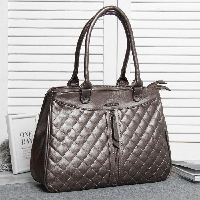 Сумка женская, 2 отдела на молниях, 2 наружных кармана, цвет серебристый