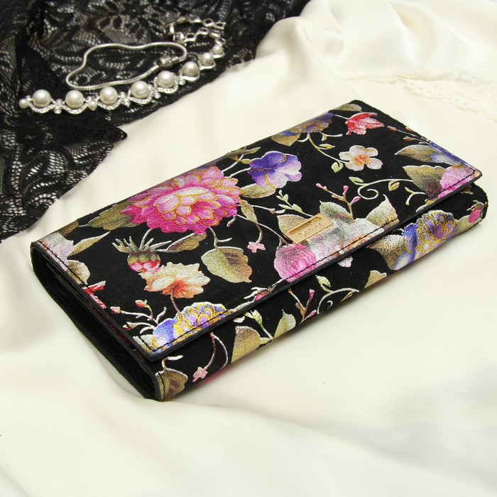 Кошелёк женский, 2 отдела рамка, 3 отдела, для карт, для монет, наружный карман, цвет чёрный