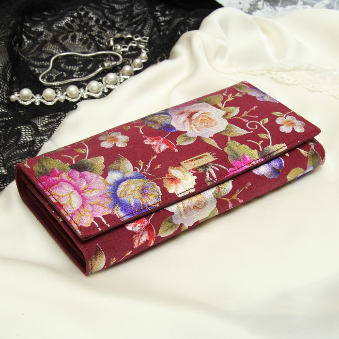Кошелёк женский, 2 отдела рамка, 3 отдела, для карт, для монет, наружный карман, цвет бордовый