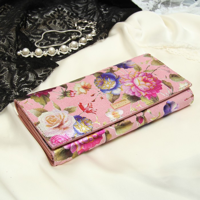 Кошелёк женский, 2 отдела рамка, 3 отдела, для карт, для монет, цвет розовый