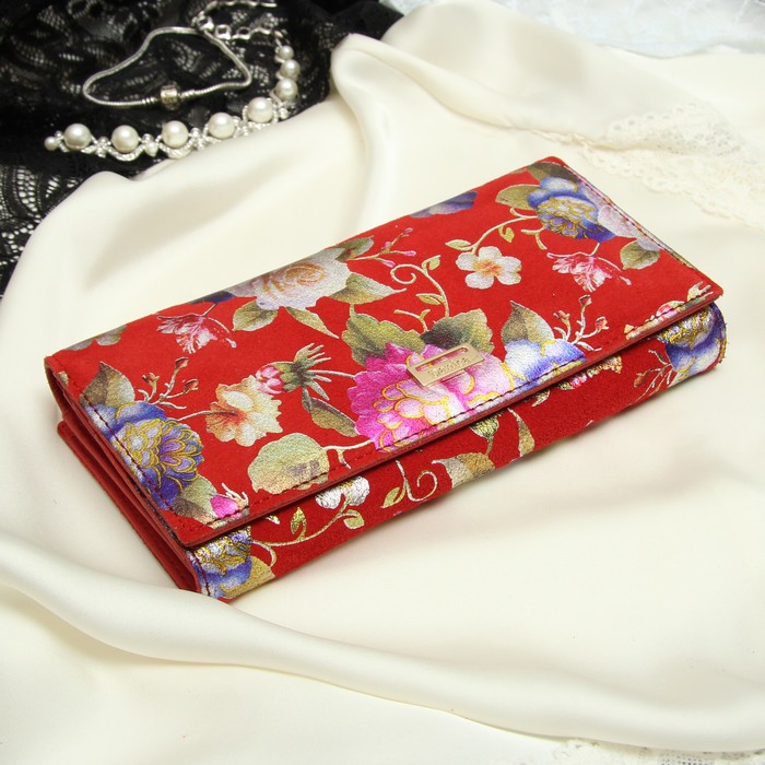 Кошелёк женский, 2 отдела рамка, 3 отдела, для карт, для монет, цвет красный