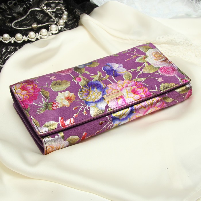 Кошелёк женский, 2 отдела рамка, 3 отдела, для карт, для монет, цвет сиреневый