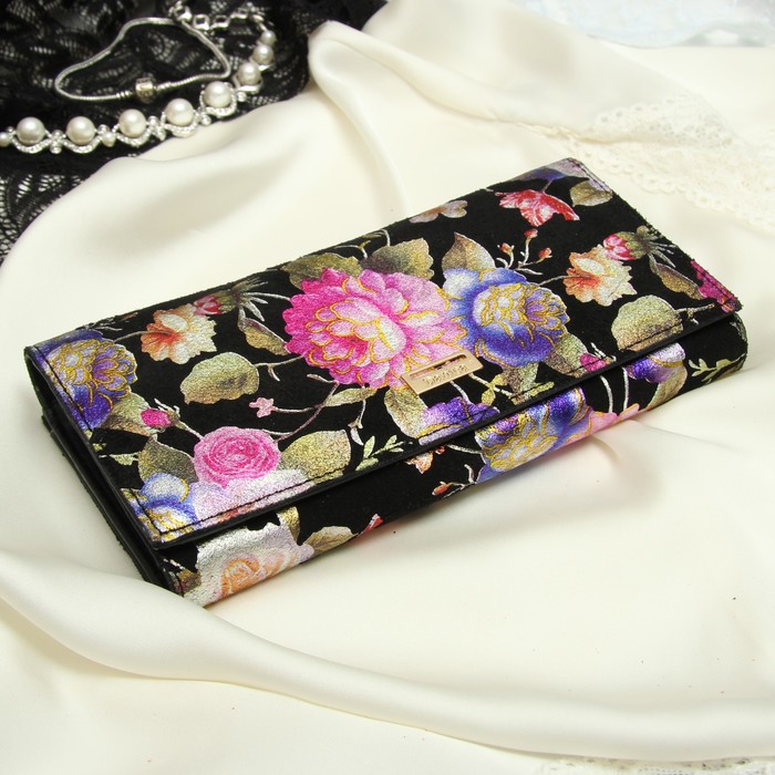 Кошелёк женский, 2 отдела рамка, 3 отдела, для карт, для монет, цвет чёрный