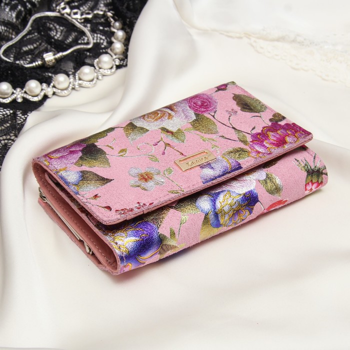 Кошелёк женский, отдел рамка, 3 отдела, для карт, для монет, цвет розовый