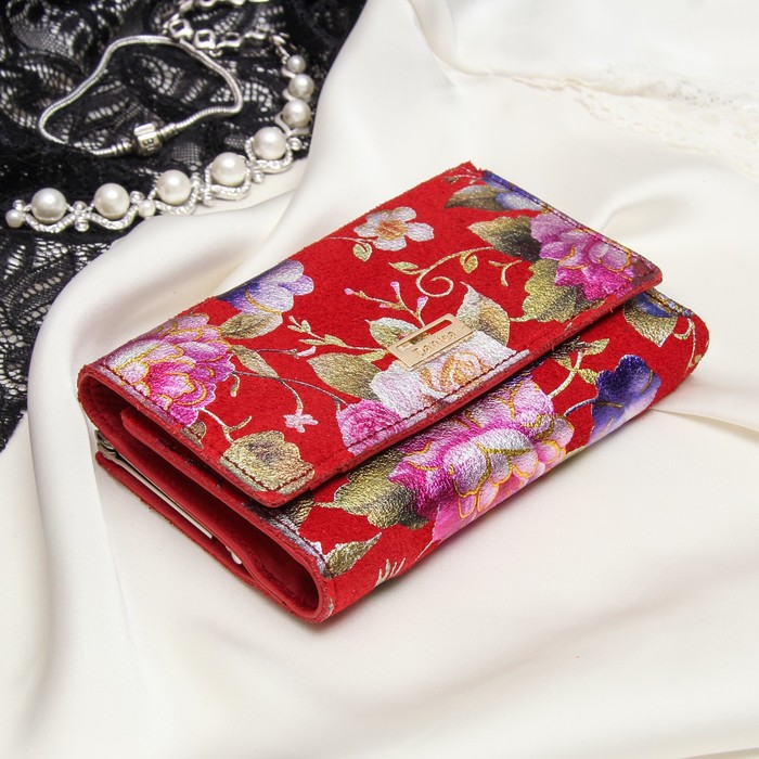 Кошелёк женский, отдел рамка, 3 отдела, для карт, для монет, цвет красный
