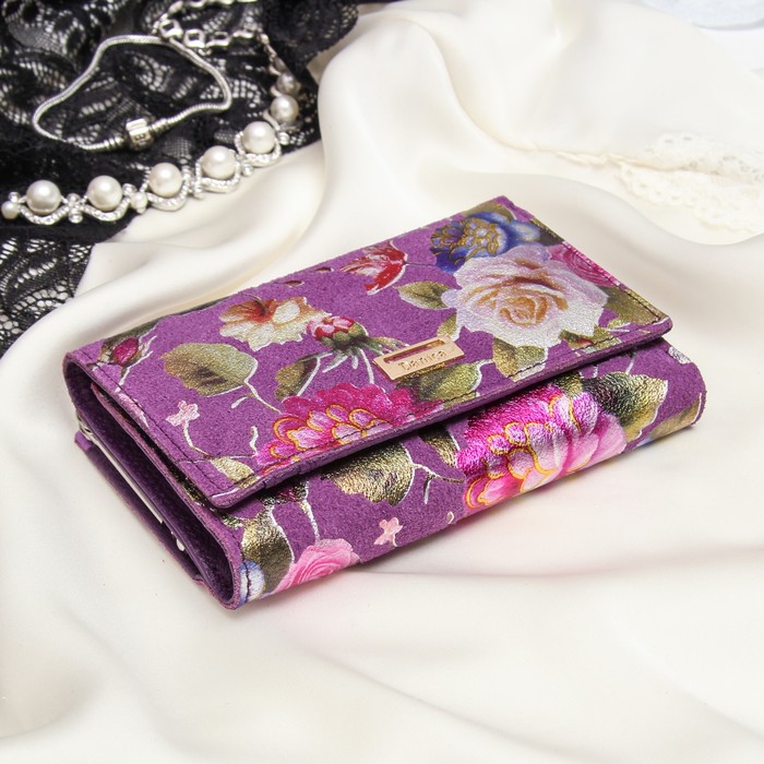 Кошелёк женский, отдел рамка, 3 отдела, для карт, для монет, цвет сиреневый